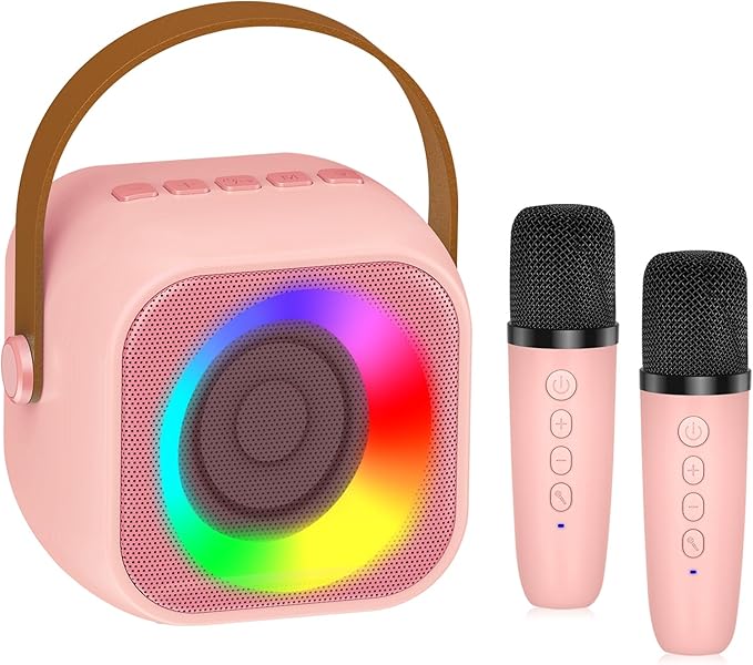 Mini Karaoke Machine for Kids Girls, Kids Karaoke Machine with 2 Wireless Microphones and LED Lights Toys for Christmas Birthday Party, Gifts for 4 5 6 7 8 9 10 11 12 Years