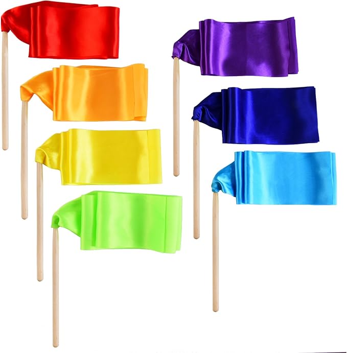 BBTO 7 Pcs Short Ribbon Dancer Wand for Toddler Kids 39.37 Inch Gymnastics Rainbow Ribbon Twirlers Stick with Wooden Handle Artistic Dancing Streamers for Talent Shows Training Preschool Girls Boys