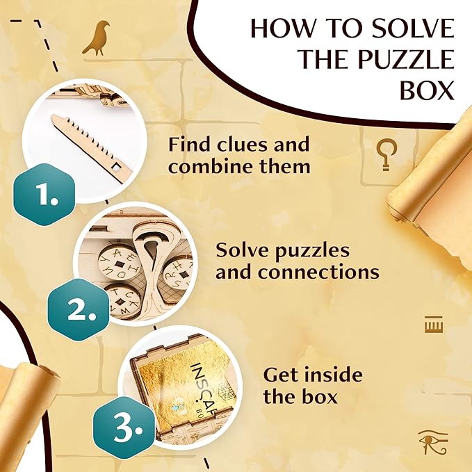 INSCAPE Pharaoh´s Secret Puzzle Box - Escape Room in A Box for Adults - Cluebox - Mind Puzzles for Adults - Puzzle Boxes with Hidden Compartments - Wooden Puzzle Box - Birthday Gift Gadget