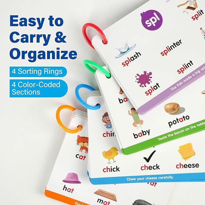 Phonics Flash Cards, 76 Cards 24 Principles, Learn to Read Phonics Games, CVC Digraphs Blends Long Vowel Sounds, Classroom Homeschool Educational Toys for Kindergarten 1st 2nd Grade Kids Ages 4-8