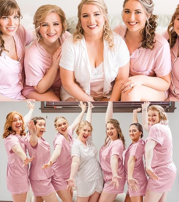 SWOMOG Womens Button Down Pajamas Set Short Sleeve Sleepwear Bride Soft Pj Lounge Sets XS-3XL