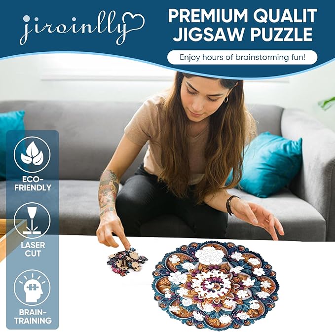 Jiroinlly Wooden Jigsaw Puzzles, Mandela Wooden Puzzles for Adults 200 Pcs, 11.4'' x 11.4'' Luxurious Shaped Wood Puzzle, Beautiful Package, Best Gift for Adults and Kids, Family Game