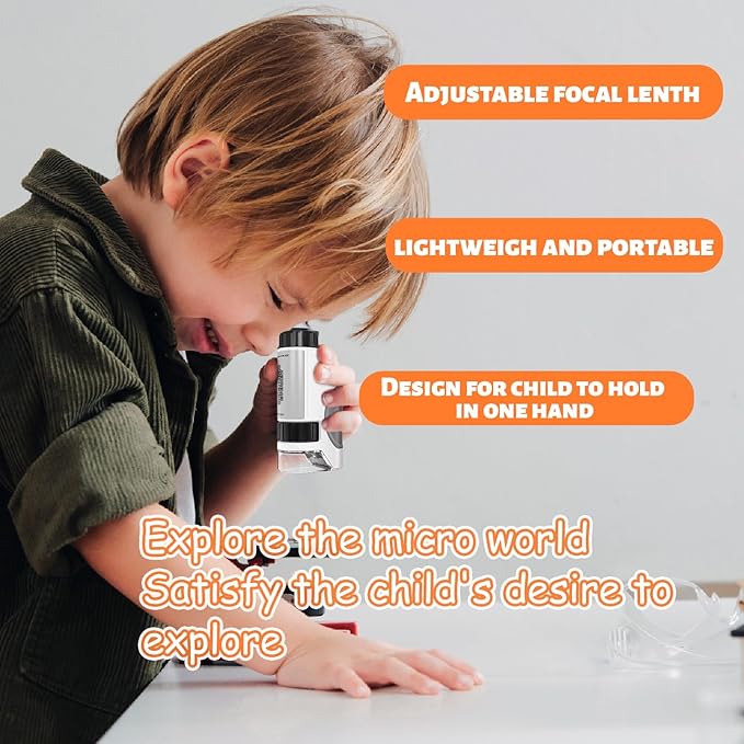 Kids Microscope, 50x-300x Kids Magnifying Glass, Handheld Microscope for Kids Exploration, Educational Toys for Kids, Toddlers, Gift for Children