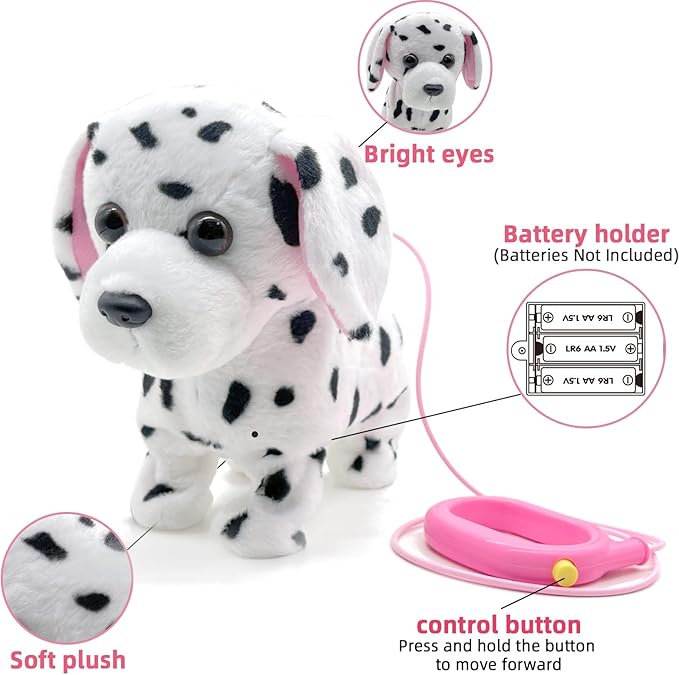 YH YUHUNG Interactive Dalmatian Walking Dog Toy with Leash Remote Dog Toy for Kids, Plush Puppy That Walks, Barks & Wags, Electrnoic Pets Soft Interactive Stuffed Animal, Battery Powered Puppy, 3+
