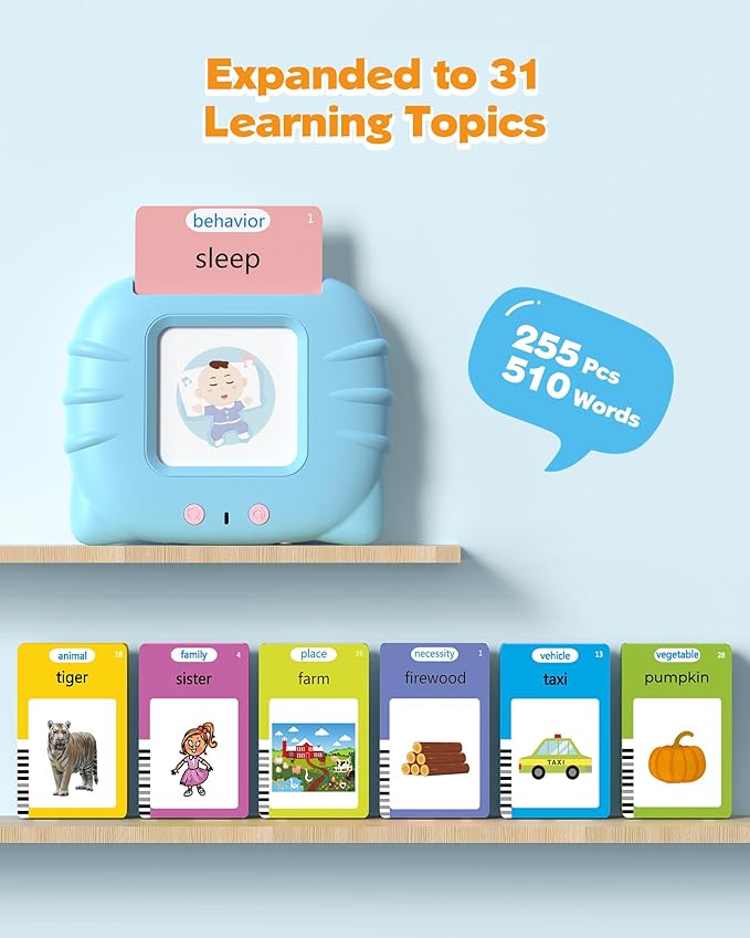 510 Words, Talking Flash Cards for Toddler 1 2 3 4 Year Olds, Language Learning Tools, Pocket Speech Therapy Tools, Autism Aids, Montessori Tools with 31 Themes, Children's Sensory Educational Tools