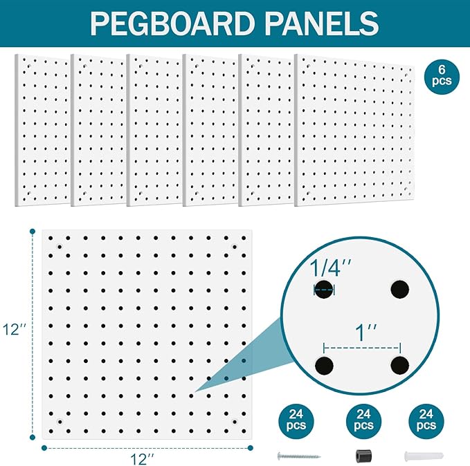 Peg Board Kit, Includes Pegboard and Accessories,with Hooks and Bins,Peg Board Wall Organizer for Office,Ornaments Display,Crafts Organization (129, White)
