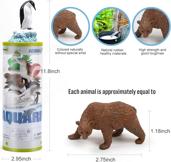 UNIQUE KIDS Mini Arctic Animals Figurine Creatures in Tube 15 pcs Set | Realistic Tiny Little Animals for Sensory Bin, Birthday Party Favor, Toddler 3-5 (Arctic Animals)