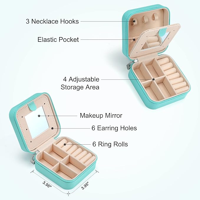 Parima Small Jewelry Box for Girls, Travel Initial Jewelry Boxs for Girls | Small Jewelry Organizer Box | Travel Jewelry Case Jewelry Organizer | Mini Jewelry Case - Letter G, Aqua Blue