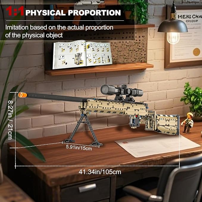 CASEIER M24 Building Blocks Gun-Sets, 1:1 Large Army Toys for Boys Adult Teen, Shootable Sniper Model Guns, Cool Birthday Gifts for Men Kids, Collectible Block Weapon for Military Fan 1380 PCS
