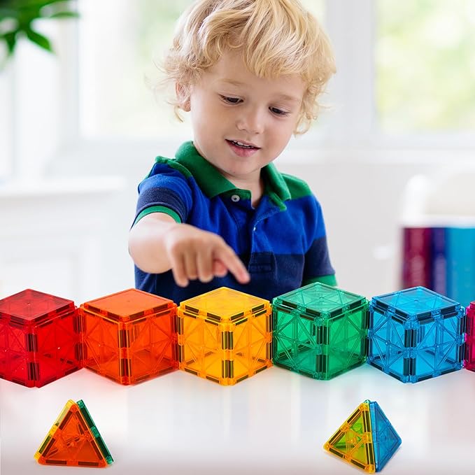 FNJO Magnetic Tiles, 100PCS Building Blocks, STEM Magnets Building Toy Set, Preschool Kindergarten Construction Stacking Toy, School Teacher Supplies, Classroom Must Haves