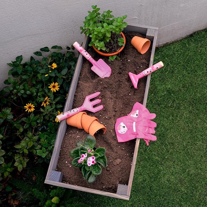 Kids Gardening Tool Set Pink, Kid Rake and Shovel Set, 29.6'' Metal Leaf Rake, Shovel, Hoe and Mini Garden Yard Tools, Gardening Toy Gift for Kids Age 3+ Years(Pink), Develop Intelligence
