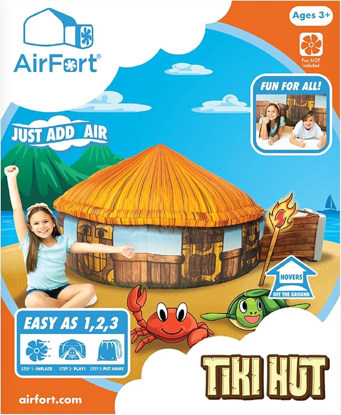 The Original Patented AirFort - Build A Fort in 30 Seconds, Inflatable Fort for Kids, Play Tent for 3-14 Years, A Playhouse Where Imagination Runs Wild, Fan not Included (Tiki Hut)