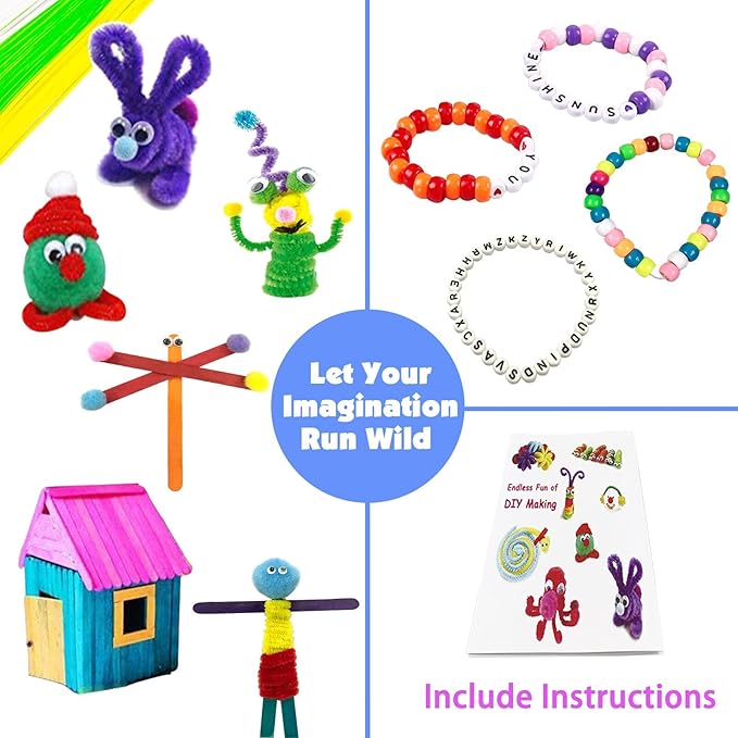 VLUSSO Arts and Crafts Supplies for Kids DIY Craft Kits Art Supplies Materials Kids Crafts Set with Pipe Cleaners Craft Box Preschool Homeschool Toys Gift for Boys and Girls Age 4 5 6 7 8