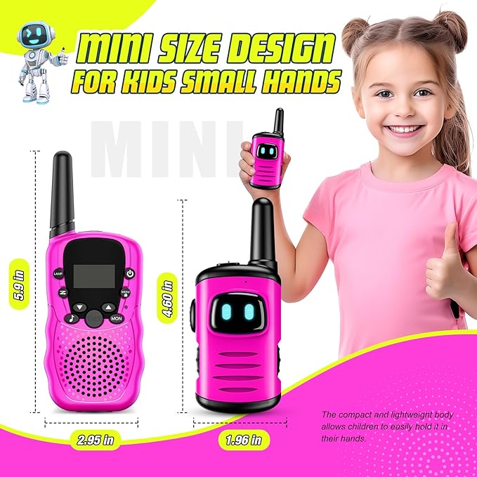 Kids Walkie Talkies Toys for Girls: comedyfun Mini Robots Walkies Talkies Pink 2 Pack Christmas Birthday Gifts for 3 4 5 6 7 8 Year Old Girls Toys Age 4 5 6 7 8 Stocking Stuffers Camping Outdoor