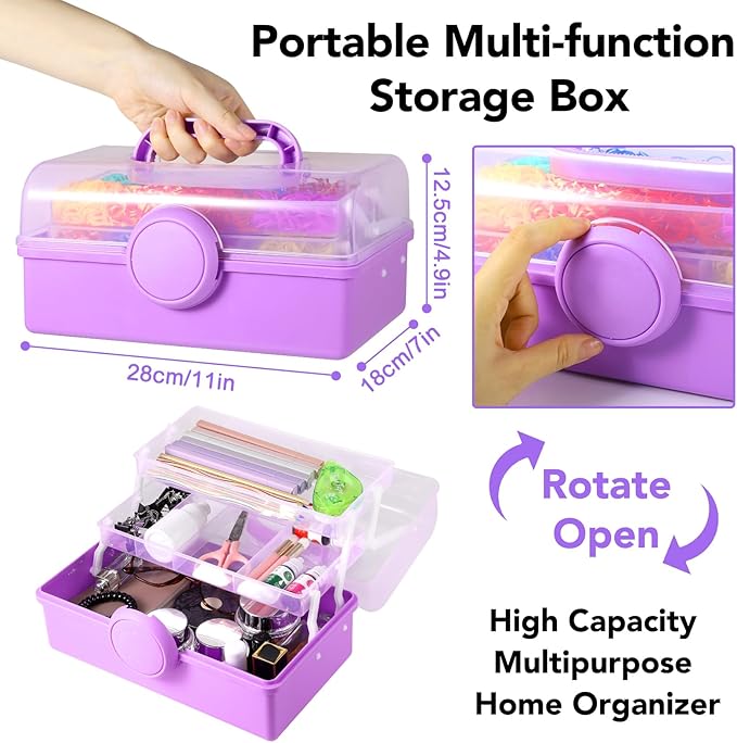 18500+ Bracelet Making Kit Rubber Band, 26 Colors Rubberband Bracelet Kit with 3 Layer Container Includes Glow-in-The-Dark Rubber Bands, Bracelet Making Refill Kit Birthday Gift for Kids(Purple)