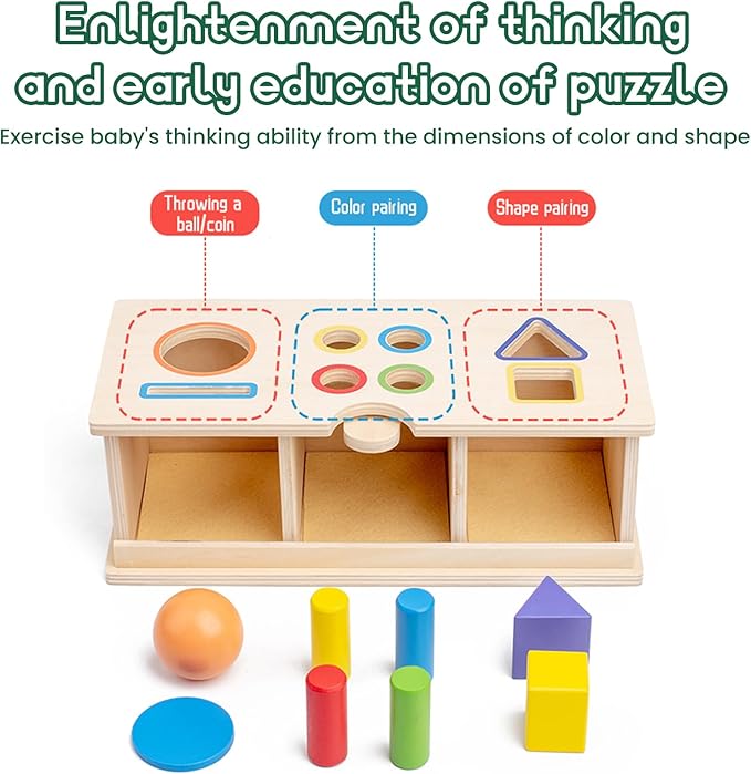 Montessori Toys Wooden Color & Shape Sorter Toys for Toddlers 1-3, Matching Box Sorting Blocks Manipulatives Preschool Learning Educational Toy for 1 2 3 4 Year Old Boy Girl Kid Gifts