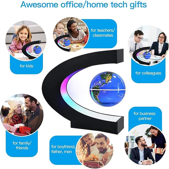 Magnetic Levitation Globe with LED Light, Cool Gadgets Floating Lamp Globe Decor, Cool Gifts for Men/Father/Husband/Boyfriend/Kids/Boss, Great Technology Graduation Gifts Valentine's Day Gift (Blue)