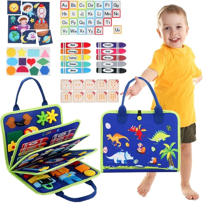 Busy Board for 1 Year Old, Montessori Toys for 1 2 3 4 Years Old Toddlers Baby Sensory Busy Book Preschool Learning Activities Airplane Car Travel Toys Birthday Gifts for Boys Girls 12 Months