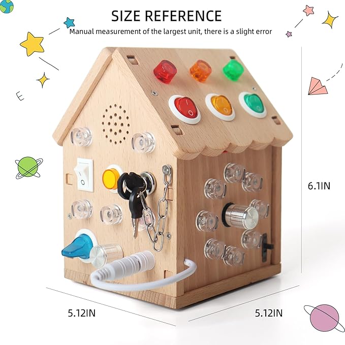 Sound and Light Busy House Wooden Montessori Busy Board, Light Switch Games Toddler Sensory Toys Montessori Toys for 3+ Year Old Gifts for Boys and Girls