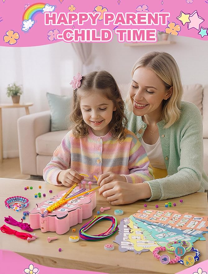 Friendship Bracelet Making Kit for Girl, DIY Arts and Crafts Toy for Teen Ages 6 7 8 9 10 11 12, Birthday Gift Ideas for Girls,, Unicorn Jewelry Bracelet Making Set,Pink