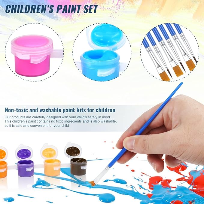 24 Sets(236 Pieces) Washable Paint Set, 12 Colors Water Paint with Brushes, Washable Paint Sets for School, Home, Classroom and Birthday or Art Party (48 Brushes)