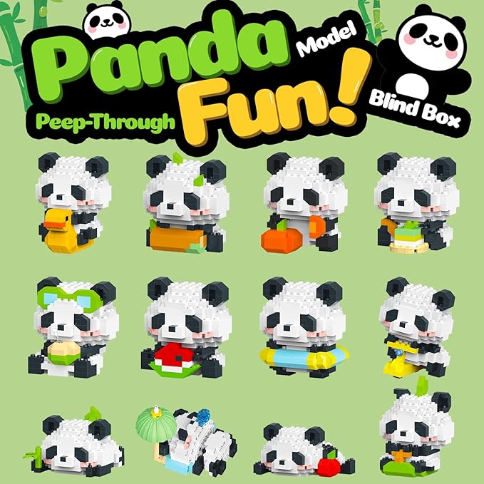 Panda Animals Building Block Sets,Micro Mini Animals Party Favors for Kids, Birthday Gift for Boy Girl(12 Pack)