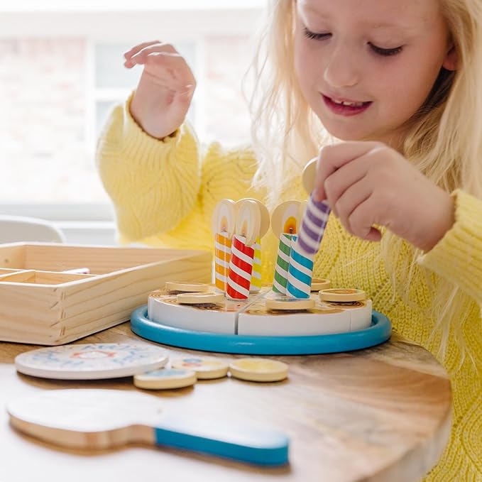 Melissa & Doug Birthday Party Cake - Wooden Play Food with Mix-n-Match Toppings and 7 Candles