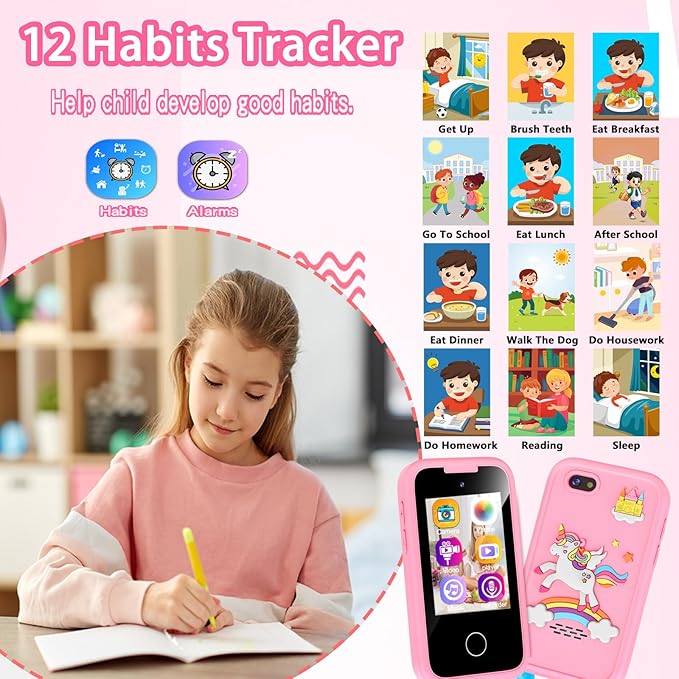 Kids Smart Phone Gifts Toys for Girls Boys Age 3-8,Toddler Learning Toys with Educational Games, 3 4 5 7 8 9 6 8 9 Year Old Girl Birthday Gift Ideas-Pink