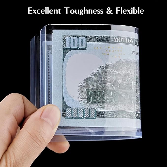 50 Pack Dollar Bill Sleeves, Clear PVC Currency Holders Transparent Bill Display Protectors for Regular Bills Cash Money Banknotes and Stamps, 6.8 x 2.9 Inch