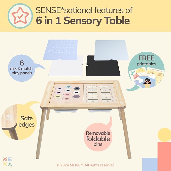 MEKA Sensory Table 6-in-1, Includes 6 Play Panels and 2 Sensory Bins (Lights Sold Separately)