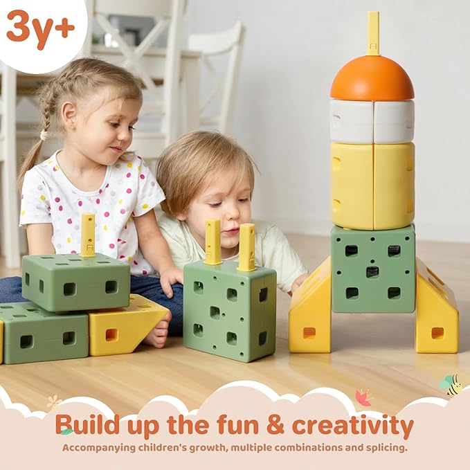 41PCS DIY Jumbo Building Blocks for Kids 3+ Year Old Big Montessori Toys Stacking Blocks, Toddler Developmental Play Toy Set, Birthday Christmas Gifts for Boys & Girls