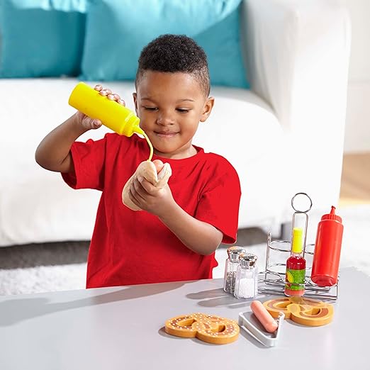 Melissa & Doug 6-Piece Condiments, Play Food Set with Kids Play Kitchen Accessories, Preschool Learning Toys for Girls & Boys 3+