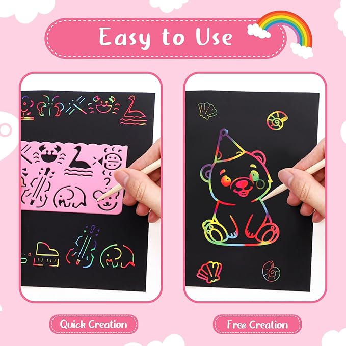 90 Pcs Scratch Art Paper Rainbow Sets, Scratch Paper Rainbow Black Scratch Off Paper Art Gifts for Kids Art Craft Supplies Kits