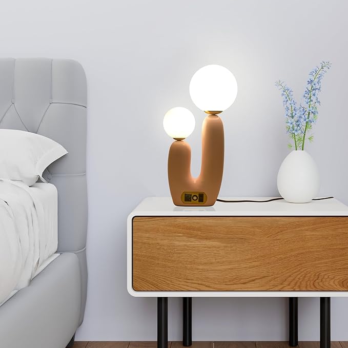 Decorative Mushroom Lamp, Resin Lamp for Desk, Unique Globe Lamps for Bedrooms and Side Tables, Desk Lamps for Night Stands, Portable Table Lamps for Living Room (Pink)