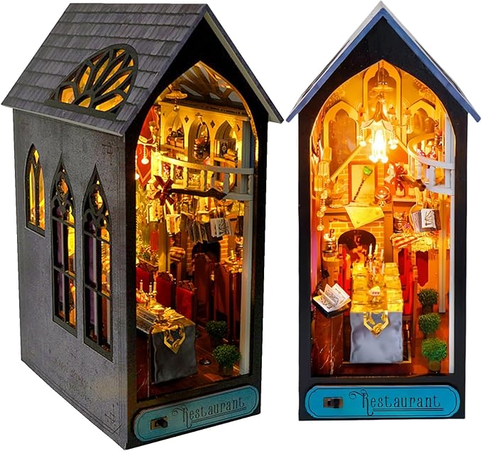 Domigard Book Nook Kit - DIY Miniature House Kit Bookshelf Decor 3D Wooden Dollhouses for Adults Teens LED Book Nook Kits for Adults Unique Birthday Christmas Gift for Family and Friends