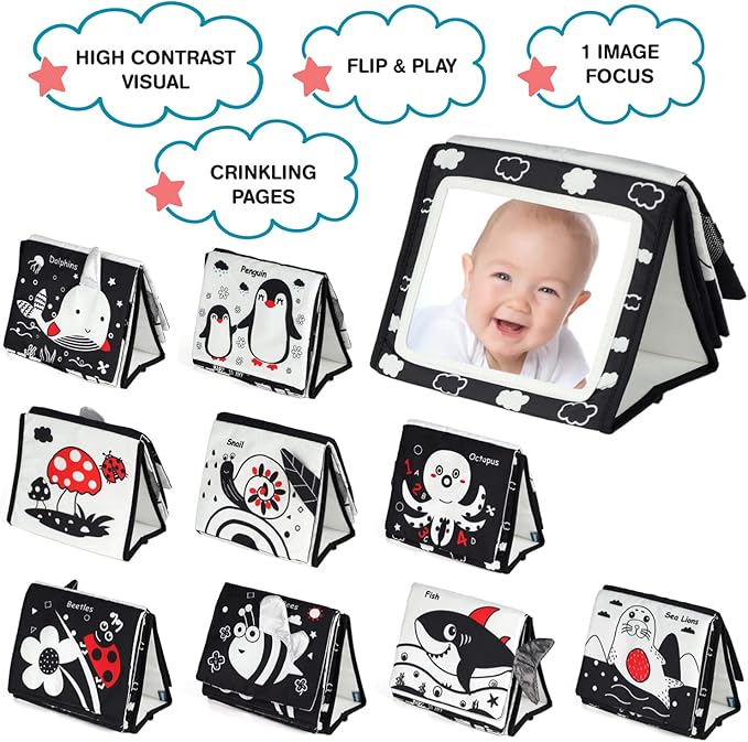 EverLove Tummy Time Mirror - High Contrast Baby Sensory Toys for 0-9 Months