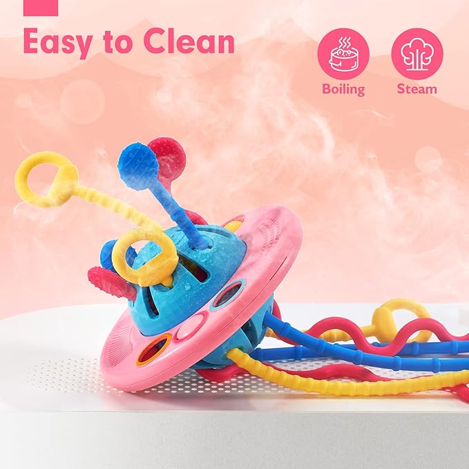 hahaland Pull String Toy - Montessori Toys for 1 Year Old Girl Gifts, Silicone Sensory for Toddlers 1-3, Airplane Toddler Travel Ages 1-2 Stocking Stuffers One Year Old Girl Birthday Gifts