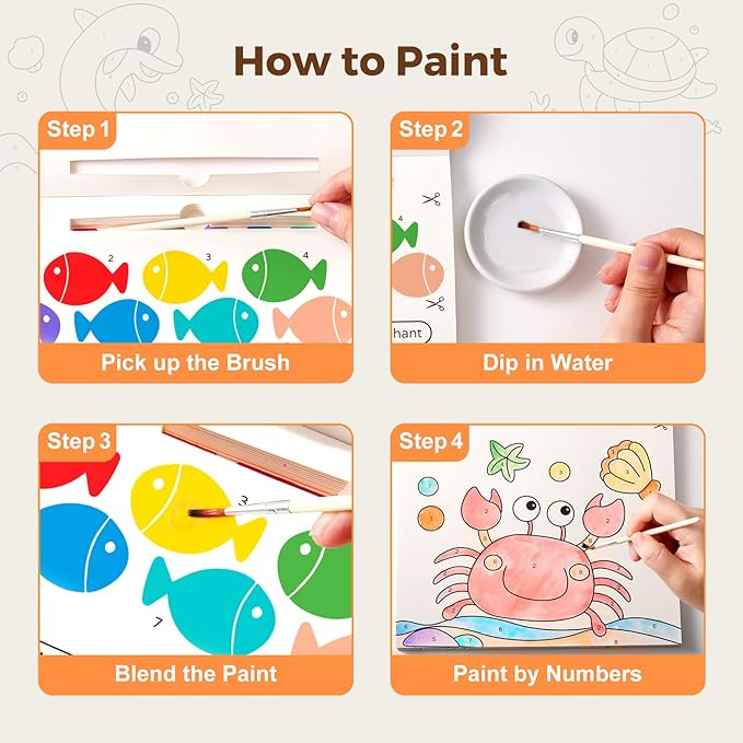 Paint with Water Books for Toddlers, Mess Free Watercolor Painting Activity for Kids Ages 1-3, 2-4, 4-6, Art Craft Coloring Gift with Brush, Airplane Travel Activities for Toddlers, Ocean Animals