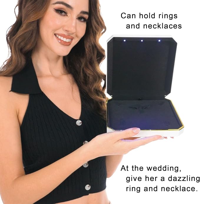 HSLFUAI Necklace Organizer with Led Light,Jewelry Box for Necklace, Necklace Box Gift,Jewelry Gift Box for Wedding, Birthday, Valentine' Day, Mother'S Day, Christmas(Gold)