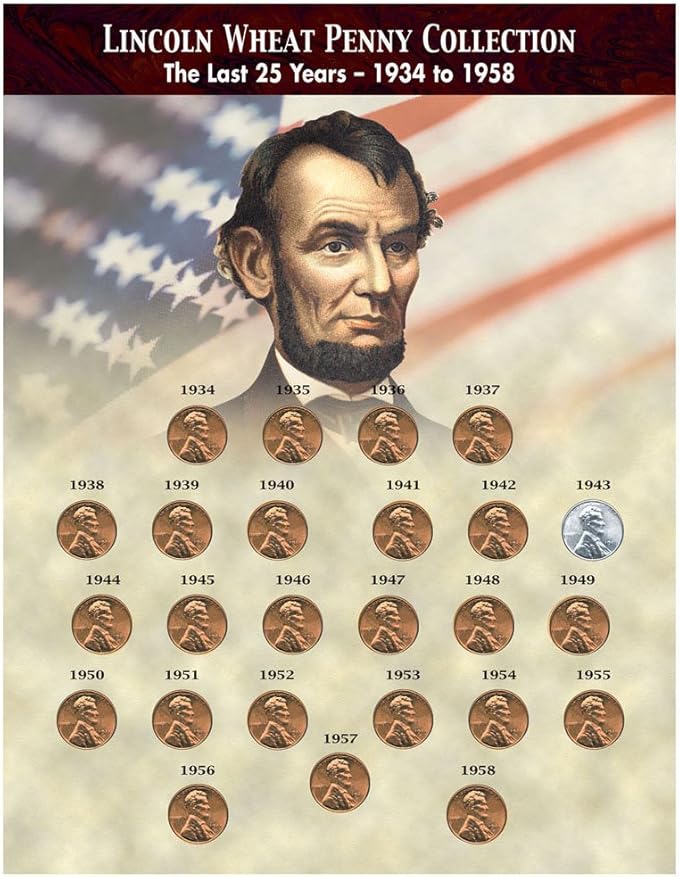 The Last 25 Years of Lincoln Wheat Penny Collection 1934-1958 (25 Coins) with WWII 1943 Steel Cent - Complete Set by American Coin Treasures
