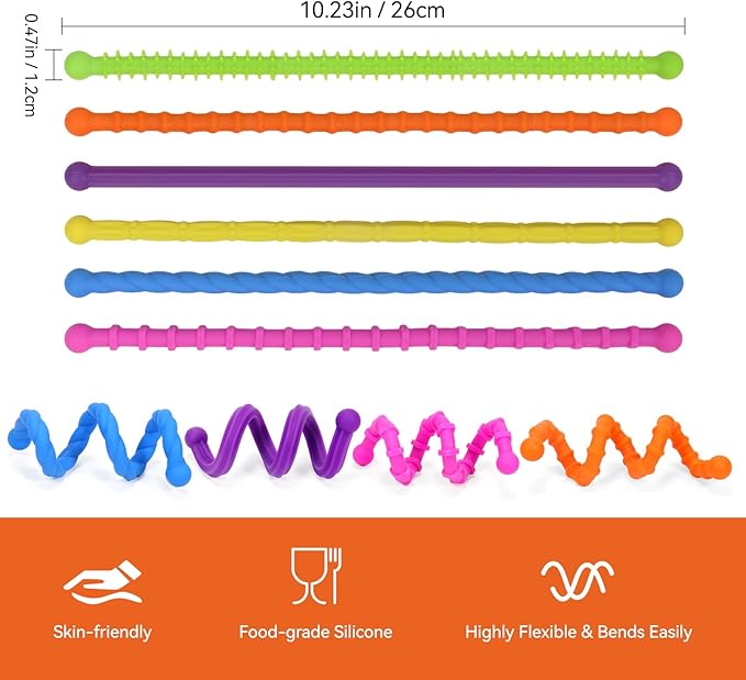Fidget Toys Sensory Stick: Textured Sensory Toy Suitable for Children and Adults, Relieves Stress and Anxiety, Classroom Travel Essentials, 6PCS， Suitable for Autism and ADHD.