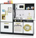 Play Kitchen Sets for Kids, Pretend Wooden Kids Kitchen Playset, Interactive Toy Kitchen with Freezer, Washing Machine, Ice Maker & Large Storage Space, for Boys Girls Ages 3+, Black