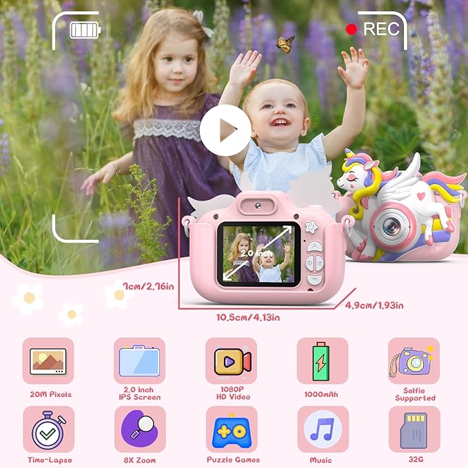 Kids Camera Toys for Girls Boys 3-12 | Toddler Camera Ideal Kids Digital Selfie Video Camera | Birthday Easter Gift for 4 5 6 7 8 9 Year Old Girls Boys | Fun Toy for Ages 3-8
