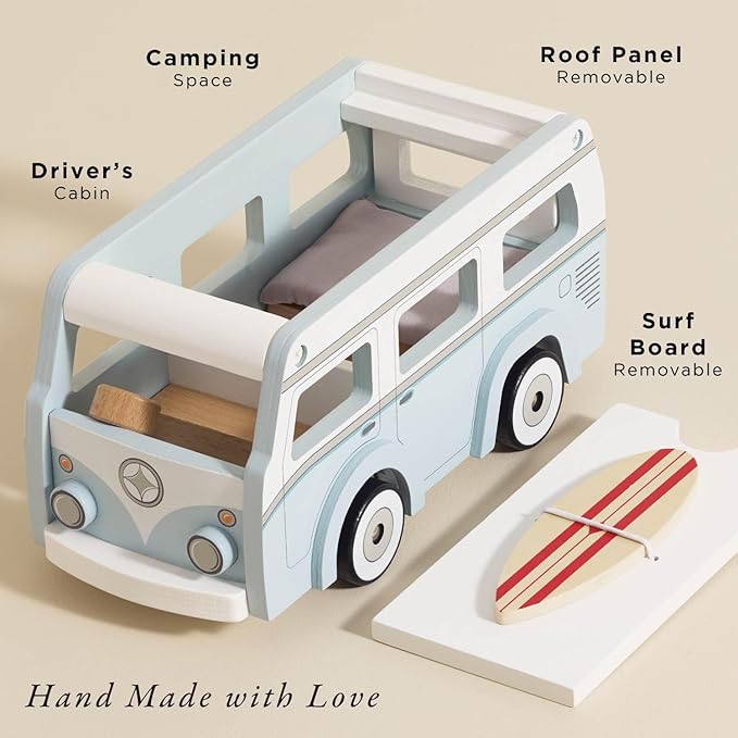 Le Toy Van - Wooden Holiday Campervan with Detachable Surfboard | Suitable for 3 Year Old +