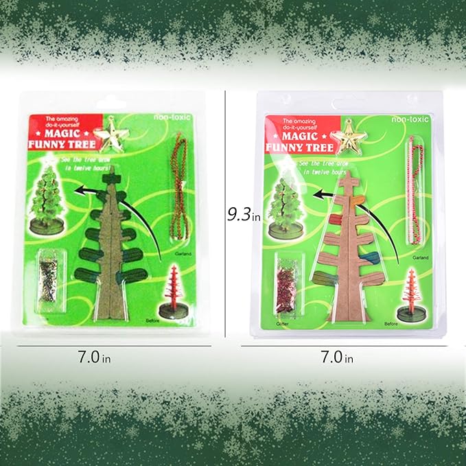 2PCS Magic Growing Christmas Tree, Crystal Christmas Tree, Green Colorful Presents Novelty Kit for Kids, Funny Educational and Party Toys DIY Christmas Decorations