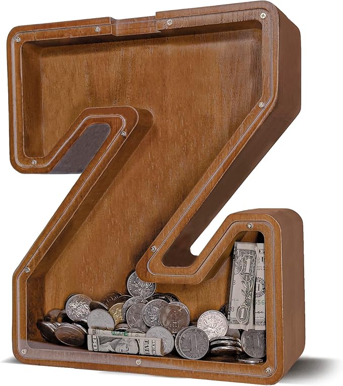Wooden Letter Piggy Bank for Kids Larger Letter Piggy Bank for Boys and Girls Personalized Piggy Bank Initial Coin Bank Wood Kids Money Bank for Birthday and Festival