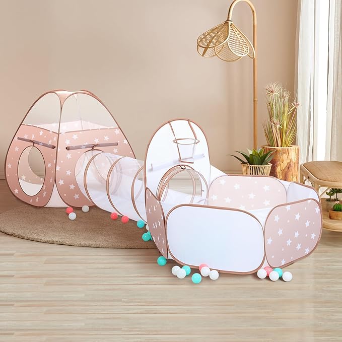 PigPigPen 3 in 1 Kids Play Tent with Play Tunnel and Ball Pit, Toddler Clibing Toys for Boys & Girls, Pop Up Playhouse Toys for Baby Indoor Outdoor, Gift for 3+ Year Old Child