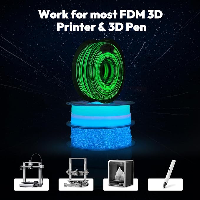 AMOLEN PLA 3D Printer Filament 1.75mm, Glow in the Dark Shiny Multicolor Black Green Filament, Fast Color Change Filament for 3D Printer, Best with UV Lamp, 1kg Spool, Dimensional Accuracy +/- 0.02 mm