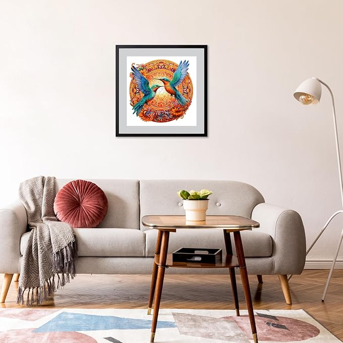 Wooden Jigsaw Puzzle 500 Pieces for Adults - Circular Hummingbird Art Puzzle with Vibrant Floral Background, Challenging Family Leisure Game, Unique Home Decor & Gift Idea