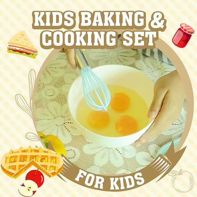 JoyTown Kids Cooking and Baking Set with Storage Case – Real Cooking Supplies with Cookbook, Knives, Timer, Kids Baking Kit for Girls & Boys – Complete Utensils Accessories with Chef Apron & Hat